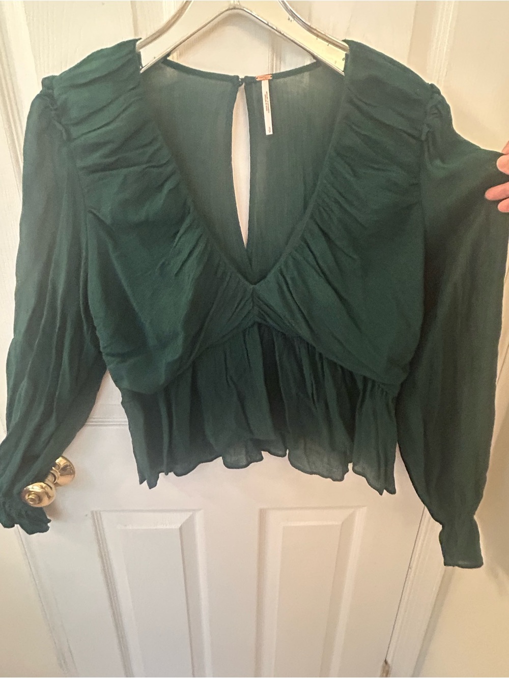 Free People Forest Green Ruffled V-Neck Peplum Blouse